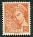 N°0409-1938-FRANCE-TYPE MERCURE-15C-BRUN ORANGE 