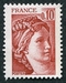 N°1965-1977-FRANCE-TYPE SABINE-10C-ROUGE BRUN 