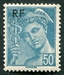 N°0660-1944-FRANCE-TYPE MERCURE-SURCHARGE RF-50C-TURQUOISE 