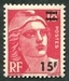N°0968-1954-FRANCE-MARIANNE DE GANDON-15F S/18F-ROSE/CARMIN 