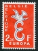 N°1064-1958-BELGIQUE-EUROPA-2F50-ROUGE ET BLEU 