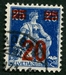 N°0184-1921-SUISSE-HELVETIA-SURCHARGE 2O SUR 25C BLEU 