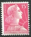 N°1011-1955-FRANCE-MARIANNE DE MULLER-15F-ROSE CARMINE 