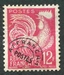 N°111-1957-FRANCE-COQ GAULOIS-12F-ROUGE CARMINE 