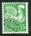 N°118-1953-FRANCE-COQ GAULOIS-55F-VERT JAUNE 