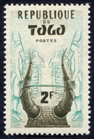 N°0281-1959-TOGO REP-CASQUE KONKOMBA-2F-TURQUOISE OLIVE