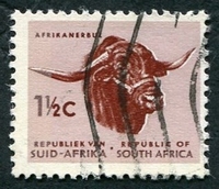 N°0250-1961-AFRIQUE SUD-FAUNE-TETE DE ZEBU-1C1/2