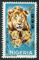 N°177-1965-NIGERIA-FAUNE-LIONS-1/2P