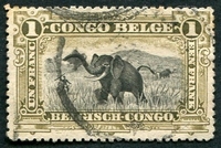N°070-1916-CONGO BE-CHASSE A L'ELEPHANT-1F- JAUNE OLIVE