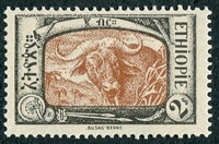 N°0127-1919-ETHIOPIE-FAUNE-ZEBU-2T-NOIR ET BRUN