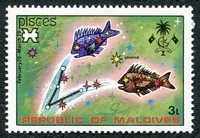 N°0480-1974-MALDIVES-SIGNES ZODIAQUE-POISSONS-3L