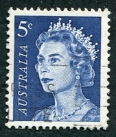 N°0323A-1966-AUSTRALIE-ELIZABETH II-5C-BLEU FONCE