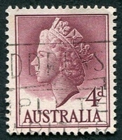 N°0235-1957-AUSTRALIE-ELIZABETH II-4P-LILAS BRUN