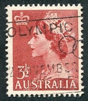 N°0225-1956-AUSTRALIE-ELIZABETH II-3P1/2-ROUGE BRUN