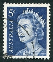 N°0323A-1966-AUSTRALIE-ELIZABETH II-5C-BLEU FONCE