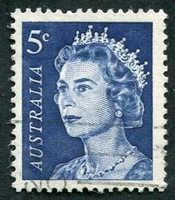 N°0323A-1966-AUSTRALIE-ELIZABETH II-5C-BLEU FONCE