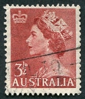 N°0198-1953-AUSTRALIE-ELIZABETH II-3P1/2-ROUGE BRUN