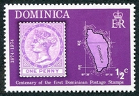 N°0383-1974-DOMINIQUE-CENTENAIRE 1ER TIMBRE-CARTE ILE-1/2C