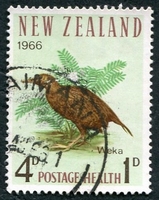 N°0439-1966-NOUVELLE ZELANDE-OISEAU-WEKA-4P+1P