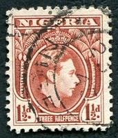 N°054-1938-NIGERIA-GEORGE VI-1P1/2-BRUN ROUGE