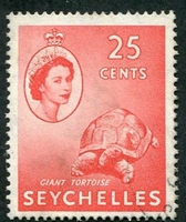 N°173-1954-SEYCHELLES-TORTUE GEANTE-25C-ROUGE