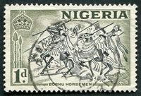 N°077-1953-NIGERIA-CAVALIERS INDIGENES-1P-GRIS OLIVE NOIR