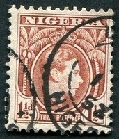 N°054-1938-NIGERIA-GEORGE VI-1P1/2-BRUN ROUGE