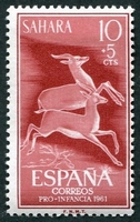 N°0176-1961-SAHARA ESP-FAUNE-ANTILOPES-10C+5C-ROUGE