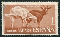 N°0200-1962-SAHARA ESP-FAUNE-CHEVRE ET MOUTON-1P-ORANGE
