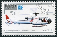 N°0761-1987-KAMPUCHEA-HELICOPTERE GAZELLE-1R