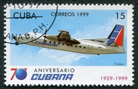 N°3834-1999-CUBA-70E ANNIV CIE CUBANA-AVION FOKKER-15C