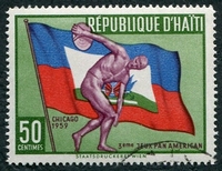 N°421-1959-HAITI-3E JEUX PANAMERICAINS-DISCOBOLE ET DRAPEAU-