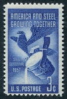 N°0627-1957-ETATS-UNIS-CENTENAIRE SIDERURGIE-3C-BLEU FONCE