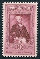 N°0633-1957-ETATS-UNIS-CELEBRITES-LA FAYETTE-3C-LILAS FONCE