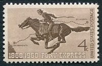 N°0689-1960-ETATS-UNIS-100 ANS DE LA POSTE A CHEVAL-4C