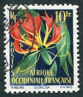 N°068-1958-AFRIQUE OCCID FR-FLEUR-GLORIOSA-10F