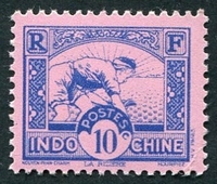 N°216-1941-INDOCHINE-RIZIERE-10C-BLEU S/ROSE