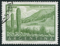 N°0550-1954-ARGENTINE-DEFILE DE HUMAHUACA-10P-VERT JAUNE