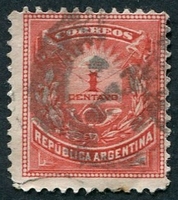 N°0058-1884-ARGENTINE-COR DE POSTE-1C-ROUGE