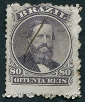 N°0033-1876-BRESIL-EMPEREUR PEDRO II-80R-VIOLET NOIR