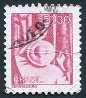 N°1200-1976-BRESIL-EXTRACTEUR CAOUTCHOUC-30C-LILAS/ROSE