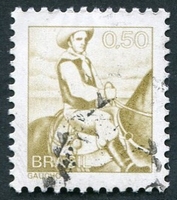 N°1201-1976-BRESIL-GAUCHO-50C-BISTRE/OLIVE