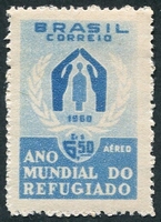 N°082-1960-BRESIL-ANNEE MONDIALE DU REFUGIE-6CR50-BLEU