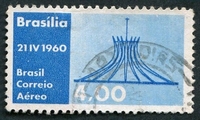 N°084-1960-BRESIL-CATHEDRALE DE BRASILIA-4CR-BLEU