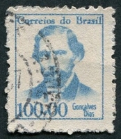 N°0766-1965-BRESIL-GONCALVES DIAS-100CR-BLEU