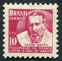 N°0611-1955-BRESIL-PERE BENTO-10C-ROUGE CARMINE