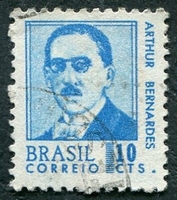 N°0842-1968-BRESIL-ARTHUR BERNARDES-10C-BLEU