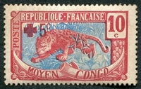 N°066-1916-CONGO FR-PANTHERE-+5C S/10C-CARMIN ET BLEU