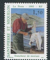 N°576-1993-ST PIERRE MIQUELON-TRANCHEUR DE MORUE-1F50