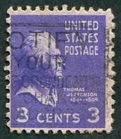 N°0372-1938-ETATS-UNIS-T.JEFFERSON-3C-VIOLET